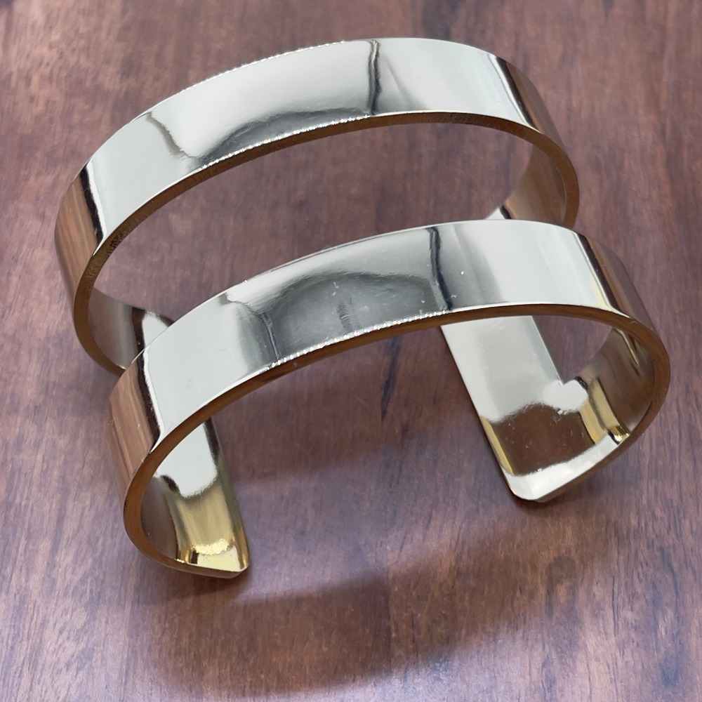 Ann Taylor Double Band Cuff Bracelet Gold Tone Minimal Modernist Polished‎
